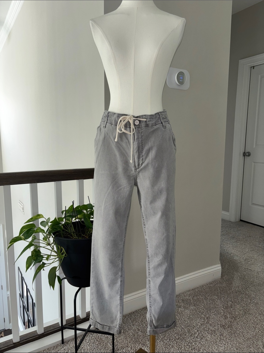 PAIGE Light Gray Casual Drawstring Chinos
